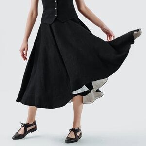 NWOT Son de Flor Classic Skirt Twill Linen Black S